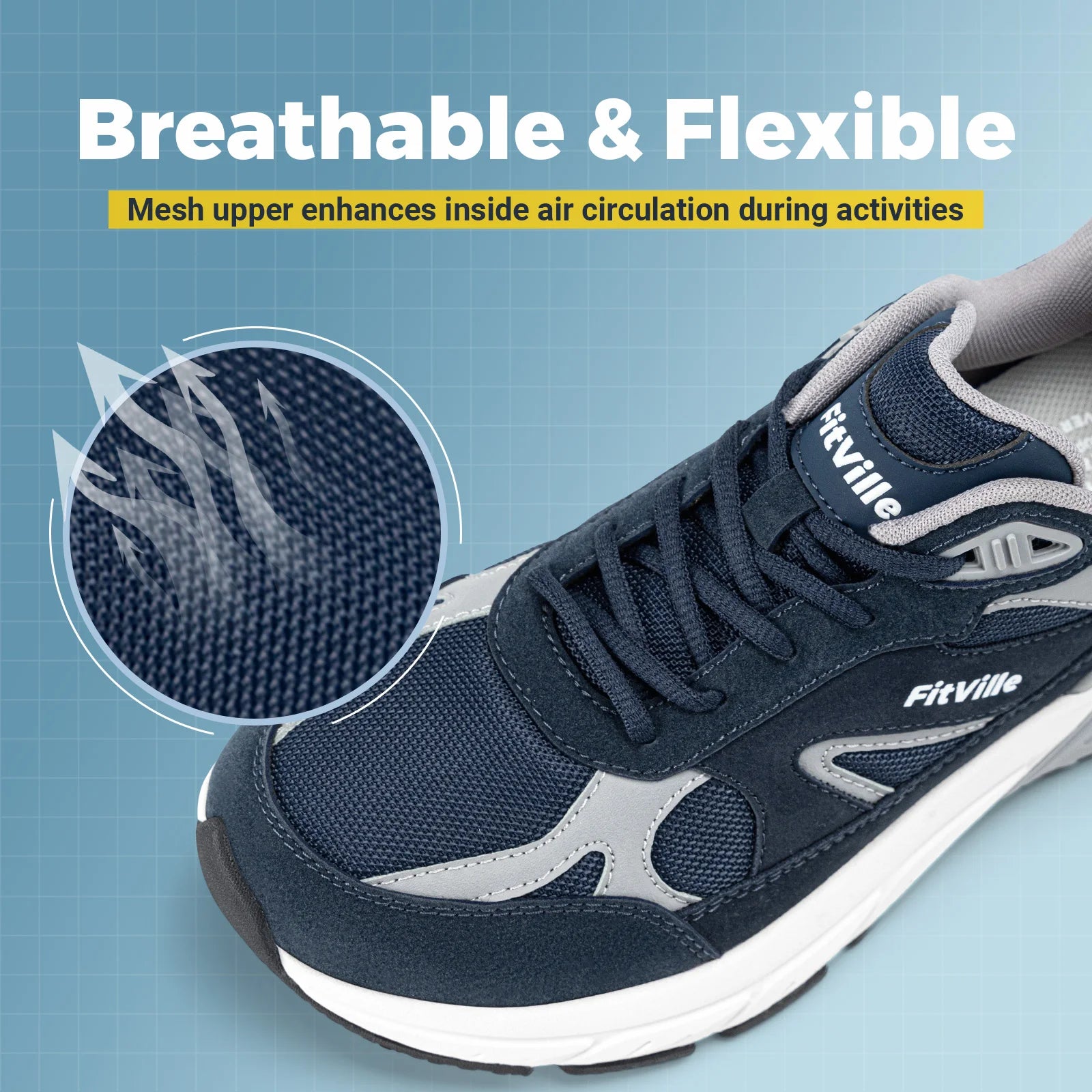 FitVille Newest Walking Shoes for Men Wide Width Sneakers with Arch Support for Flat Feet Heel Pain Relief Plantar Fasciitis