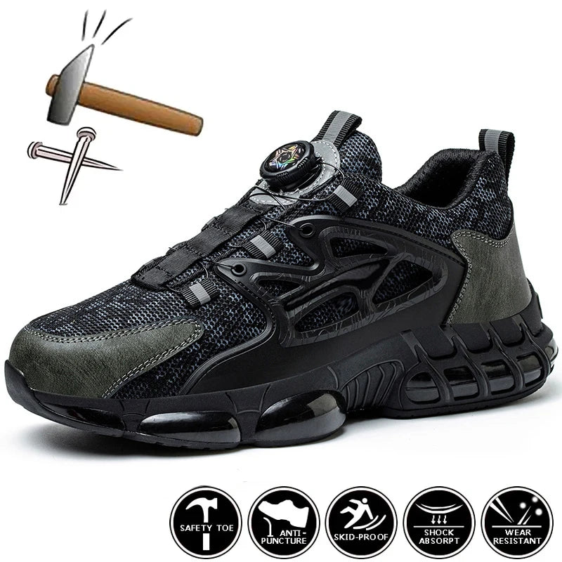 Rotating Button Protective Safety Shoes Men Steel Toe Sneakers Air Cushion Work Shoes Man Puncture Proof Work Safety Boots