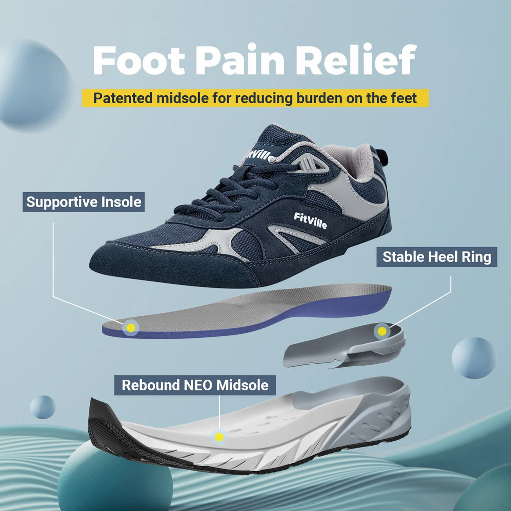 FitVille Newest Walking Shoes for Men Wide Width Sneakers with Arch Support for Flat Feet Heel Pain Relief Plantar Fasciitis