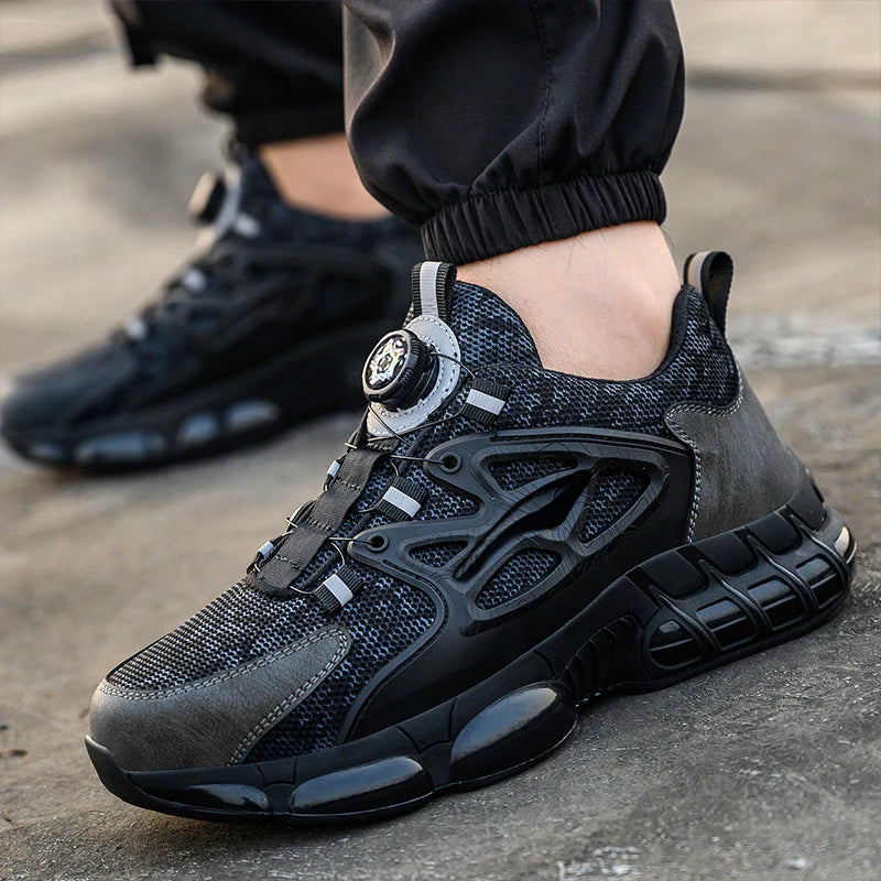 Rotating Button Protective Safety Shoes Men Steel Toe Sneakers Air Cushion Work Shoes Man Puncture Proof Work Safety Boots