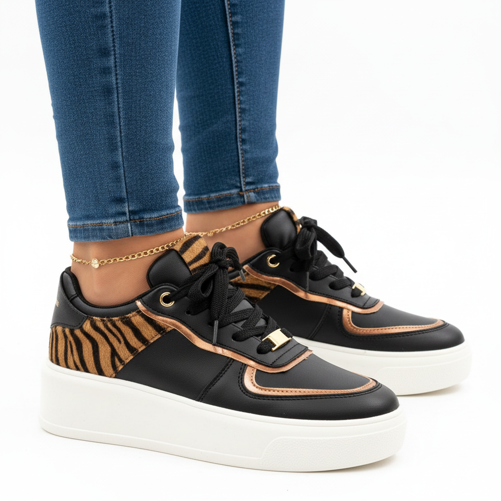 Leopard Print Platform Sneaker - Side Profile Showing Sole Height